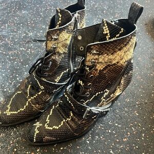 All Saints Black and Tan Snakeskin Women’s Boots